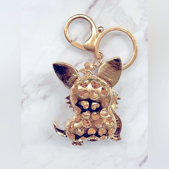 Champagne & White Rhinestone Dog Purse Charm / Keychain. - Picture 4 of 4